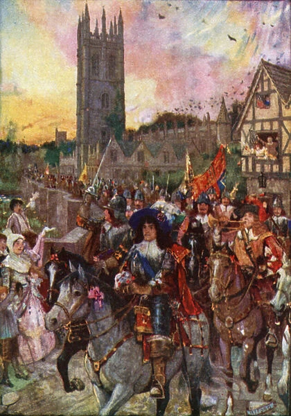 Prince Rupert at Oxford going into Battle (colour litho)