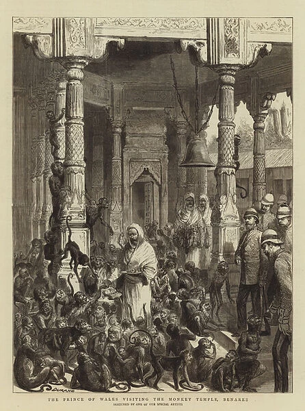 The Prince of Wales visiting the Monkey Temple, Benares (engraving)