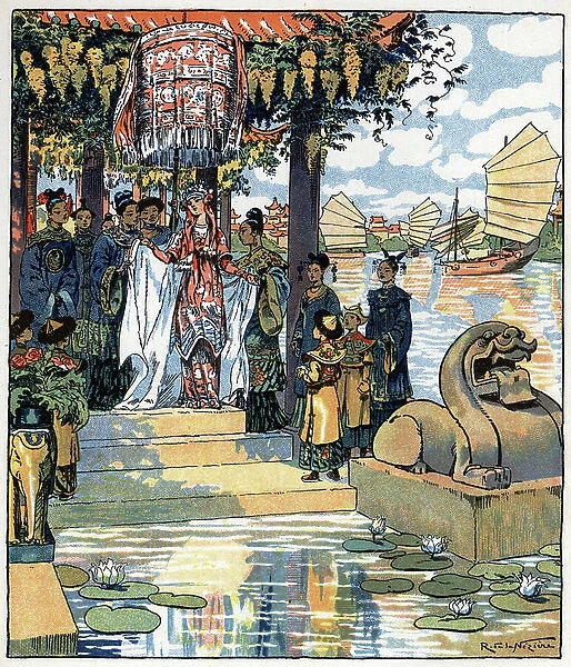 Princess Badroulbadour unveils herself: illustration for the tale 'Aladin or the wonderful lamp' in 'Arabian Nights, 1929-32 (lithograph)