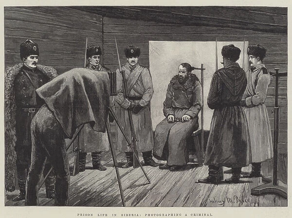 Prison Life in Siberia, photographing a Criminal (engraving)