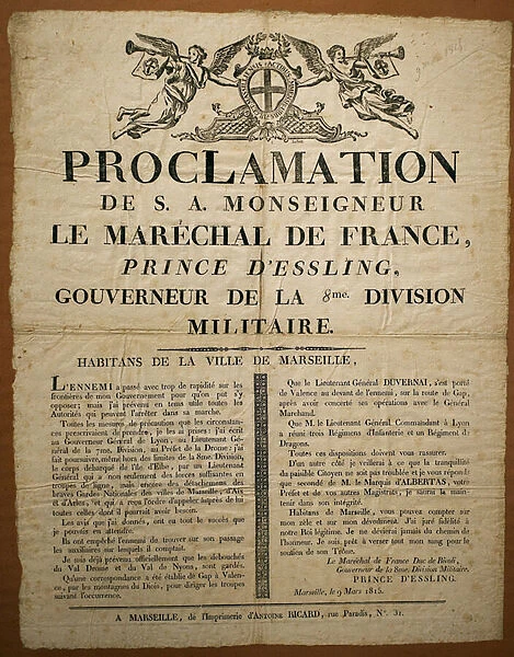 Proclamation to the inhabitants of the city of Marseille, dated March 9, 1815