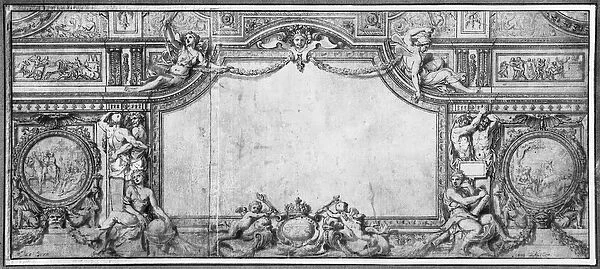 Project of decorated ceiling, c. 1663 (pen & black ink & grey wash on brown paper)