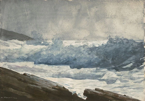 Prouts Neck, Breakers, 1883 (w  /  c, with blotting and sanding, over charcoal