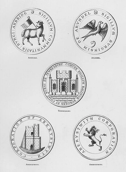 Public arms: Axbridge; Arundel; Tewkesbury; Aberystwith (engraving)