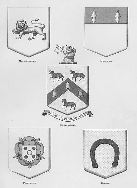 Public arms: Melbournepourt; Middleton; Huddersfield; Petersfield; Oakham (engraving)