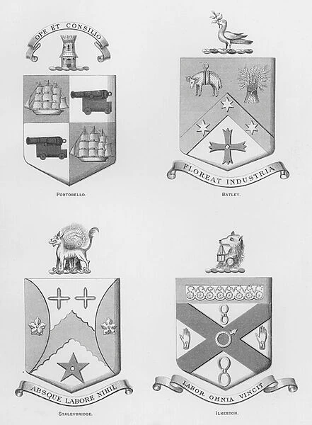 Public arms: Portobello; Batley; Staleybridge; Ilkeston (engraving)