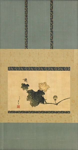 Pumpkin and Vine and Horse Fly, Edo Period, c. 1825 (ink & colour on silk)