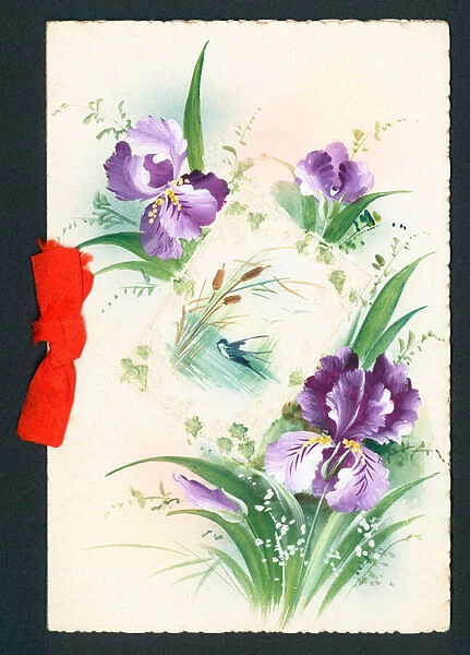 Purple Iris Flowers, Card (chromolitho)