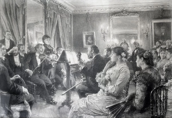 The Quartet or The Musical Evening at the House of Amaury Duval, 1881 (charcoal on paper)