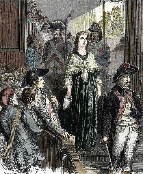 Queen Marie Antoinette (1755-1793) sentenced by the revolutionary court in October 1793 (Queen of France Marie-Antoinette (1755-1793) during her trial at the revolutionary court, october 1793) Engraving from ' Histoire-de-France' by Lahure
