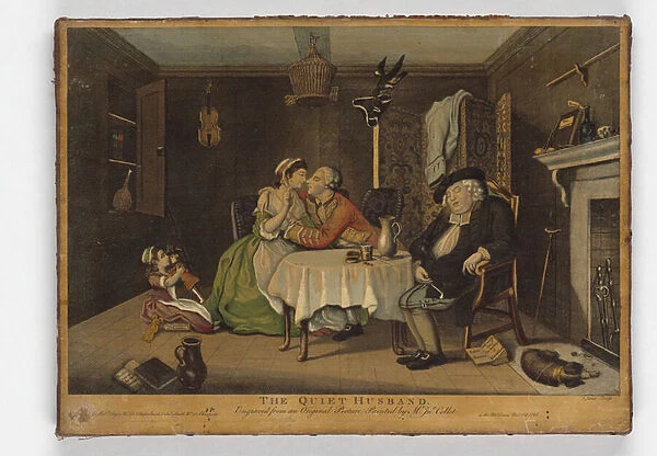 The Quiet Husband, print made by John June, c. 1768 (hand-coloured engraving)