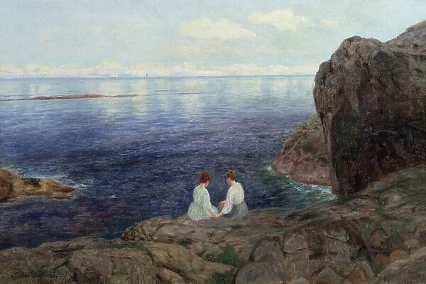 Quiet summer evening on the Norwegian coast (oil on canvas)