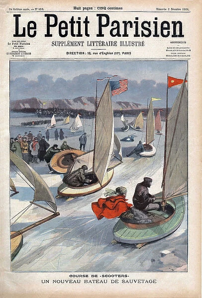 Race of 'scooter', a sail sleigh, invention used for ice rescue
