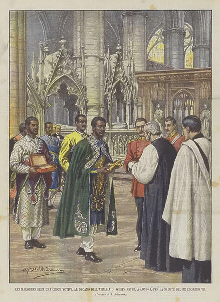 Ras Makonnen Brings A Votive Cross To The Dean Of Westminster Abbey, London, For Health... (colour litho)
