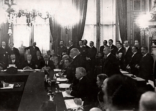 The ratification of the Peace Treaty of Versailles in Paris, France 1920, (b  /  w photo)