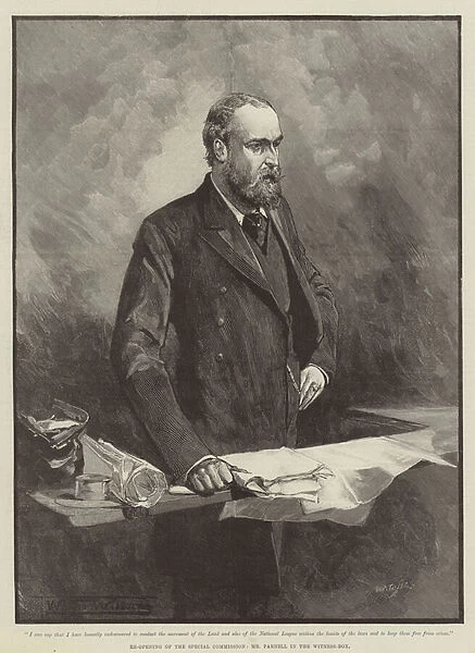 Re-Opening of the Special Commission, Mr Parnell in the Witness-Box (engraving)