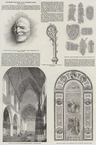 The Recent Discovery in St Stephens Crypt, Westminster (engraving)