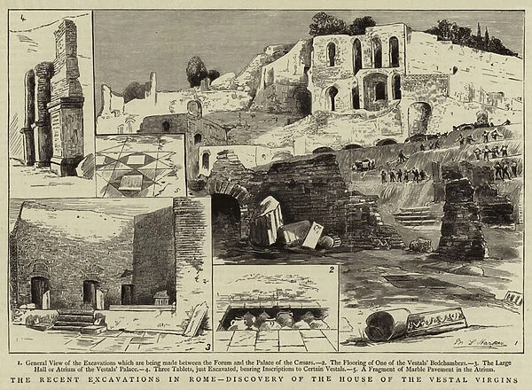 The Recent Excavations in Rome, Discovery of the House of the Vestal Virgins (engraving)