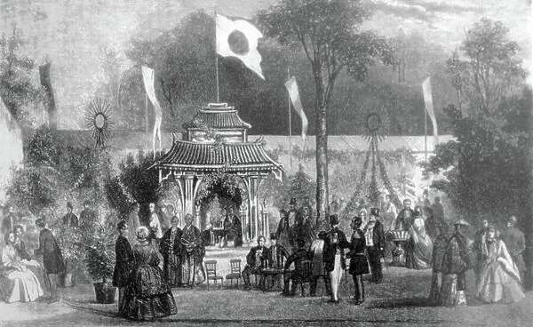 Reception of Japanese envoys in the garden of the Handel Society, 1860