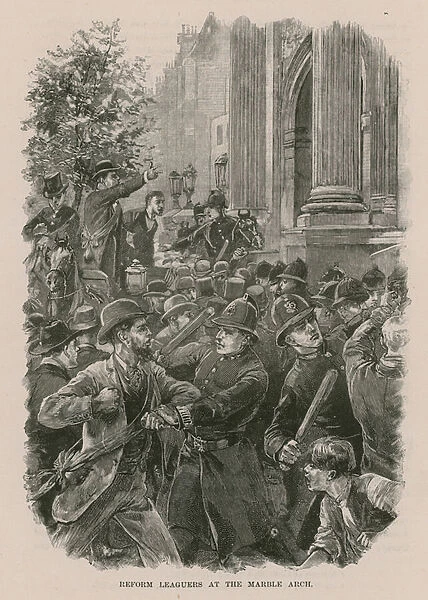 Reform League marchers at the Marble Arch, London (engraving)
