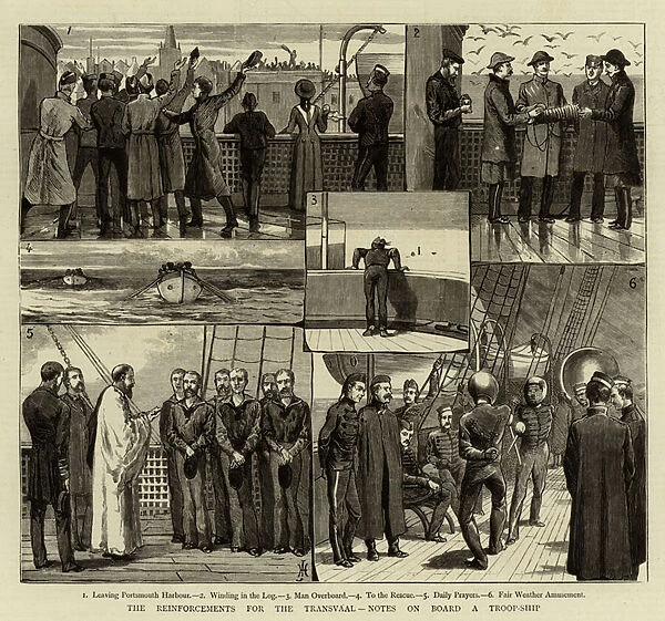 The Reinforcements for the Transvaal, Notes on Board a Troop-Ship (engraving)