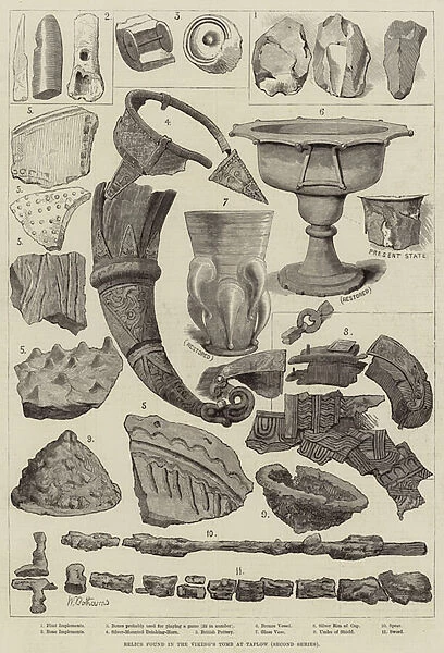 Relics found in the Vikings Tomb at Taplow (engraving)