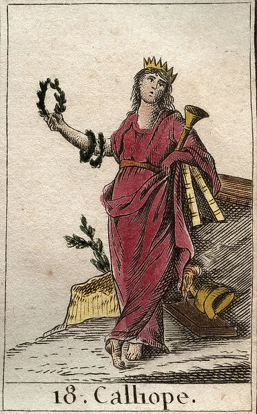 Representation of Calliope, muse of epic poetry, she holds in her hand a crown