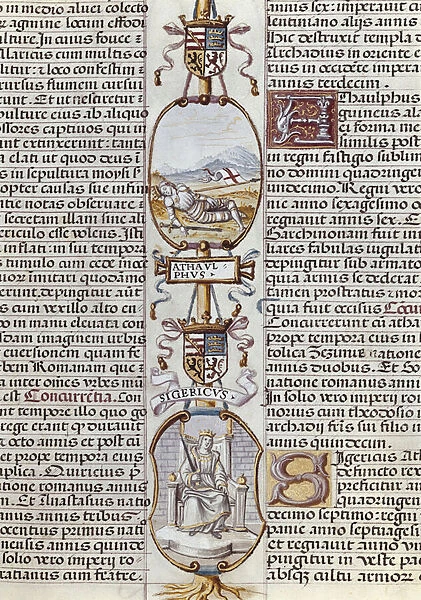 Representation of the Visigoth kings Athaulf and Sigeric, from 'Genealogia de los reyes de Espana'by Alonso de Cartagena, 15th century (illuminated manuscript)