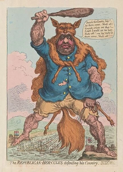 The Republican Hercules defending his Country, pub. 1797 (hand coloured engraving)