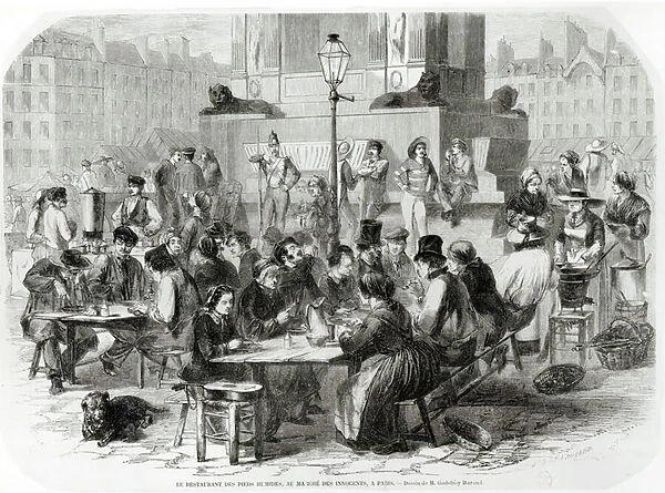 The Restaurant of wet feet, at the Marche des Innocents in Paris (engraving) (b  /  w photo)