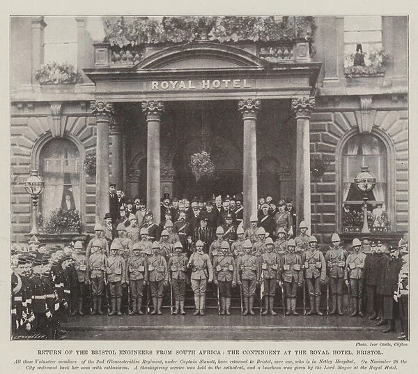 Return of the Bristol Engineers from South Africa, the Contingent at the Royal Hotel, Bristol (b  /  w photo)