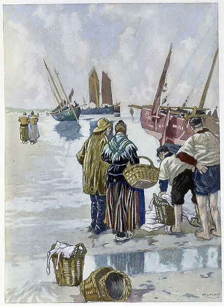 Return of fishing on the northern coasts - in 'Garirlande des dunes'by Emile Verhaeren, ill. by H. Cassiers, ed. Piazza, Paris, 1927