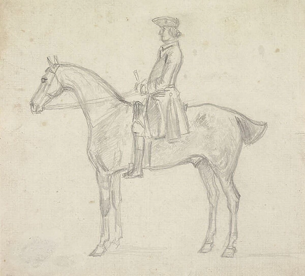 Rider wearing a tricorne hat (graphite on paper)