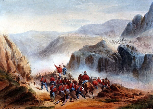 Risorgimento: the battle of Calatafimi in Sicily between the troops of Giuseppe Garibaldi