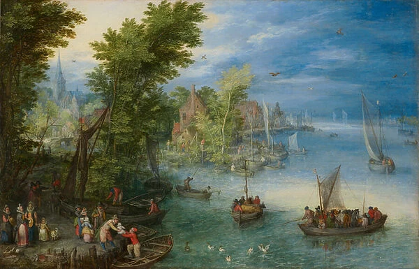 River Landscape, 1607 (oil on copper)