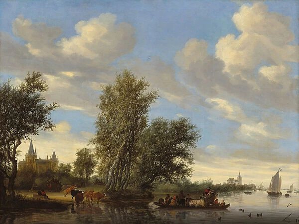 River Landscape with Ferry, 1649 (oil on canvas)
