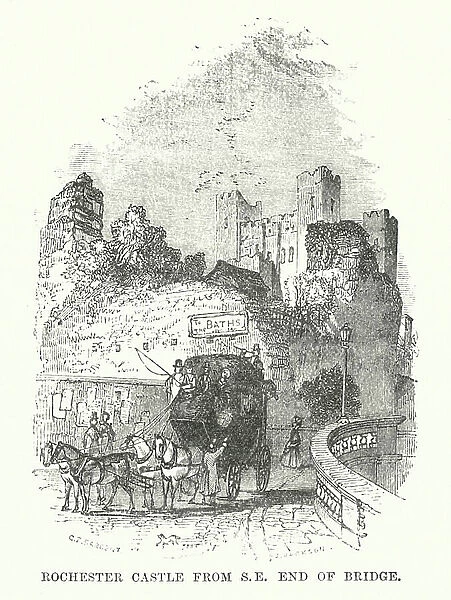 Rochester Castle from SE End of Bridge (engraving)