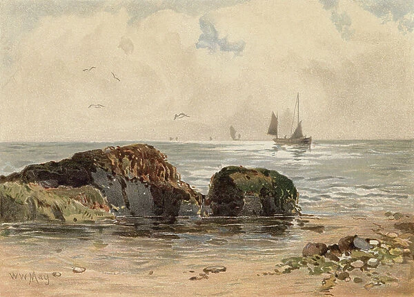 Rocks at Low Water (colour litho)
