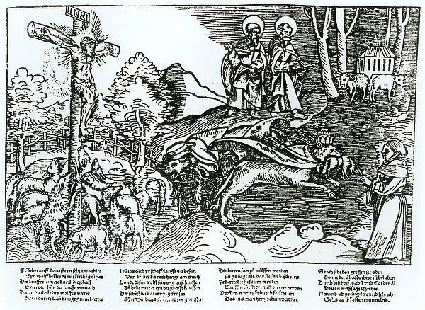 Roman Catholicism and Lutheranism Contrasted, c. 1520-21 (woodcut) (b  /  w photo)