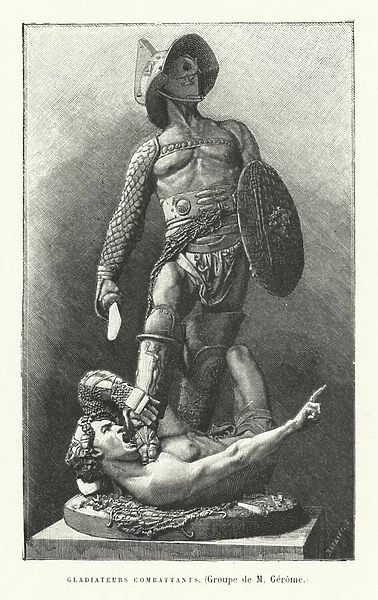 Roman gladiators fighting (engraving)