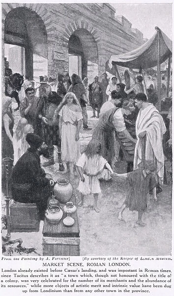 Roman market scene, London, illustration from Hutchinson