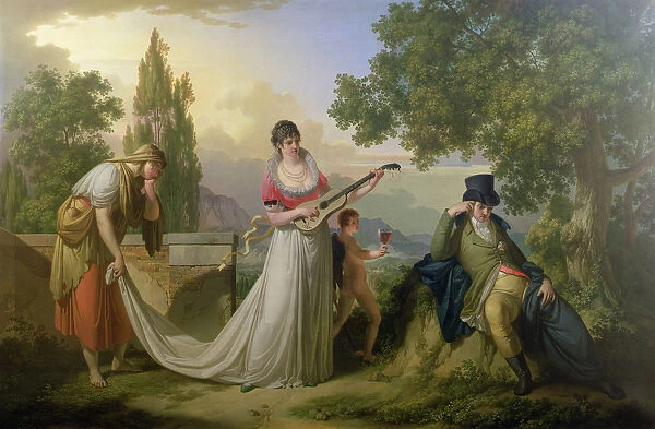 A romantic allegorical scene (oil on canvas)