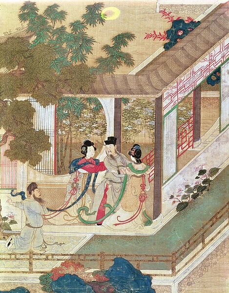 A romantic meeting, illustration from a traditional Chinese novel (w  /  c on paper)