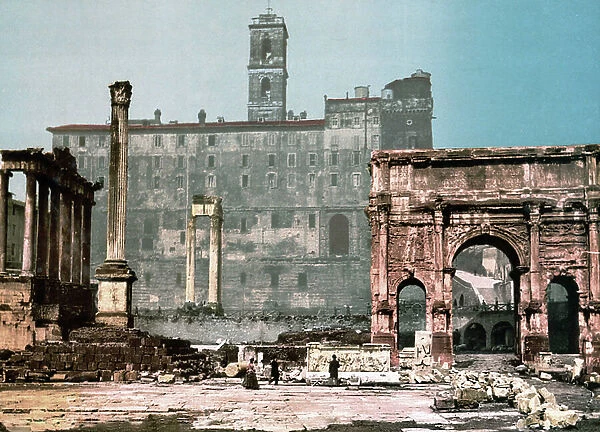 Rome. Temple of Saturn and Arch of Settimo Severo. Photochrome sd. circa 1900