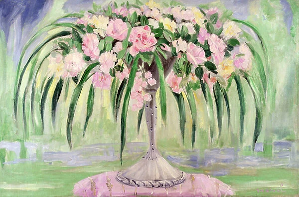Roses in an Art Nouveau Vase (oil on canvas)