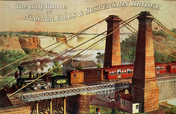 The Only Route via Niagara Falls and the Suspension Bridge, 1876 (colour litho)