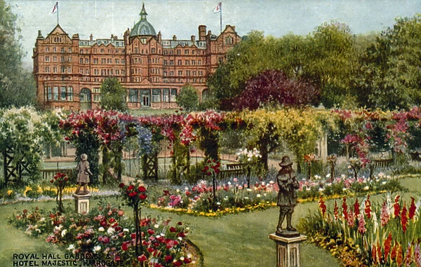 Royal Hall Gardens and Hotel Majestic, Harrogate (colour litho)