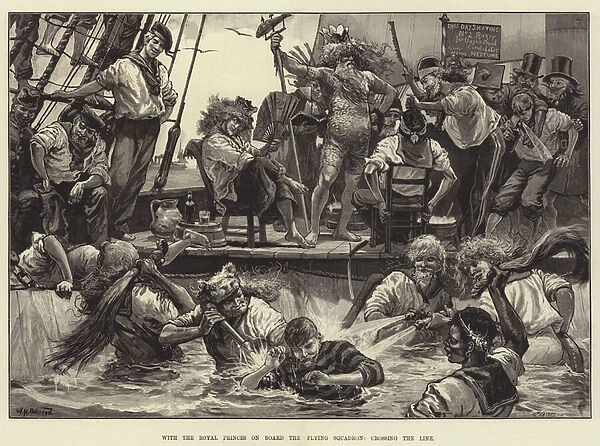 With the Royal Princes on Board the Flying Squadron, crossing the Line (engraving)