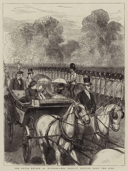 The Royal Review at Windsor, Her Majesty driving down the Line (engraving)