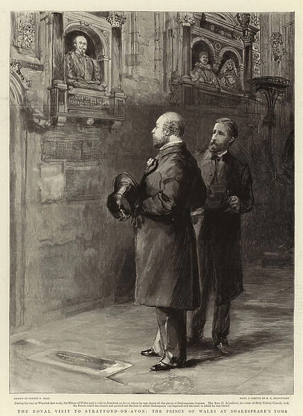 The Royal Visit to Stratford-on-Avon, the Prince of Wales at Shakespeares Tomb (engraving)